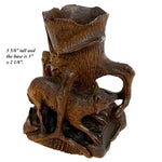 Antique Swiss Black Forest Carved Wood Tree Stump Match or Toothpick Holder with FOX
