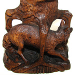 Antique Swiss Black Forest Carved Wood Tree Stump Match or Toothpick Holder with FOX
