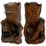 Antique Swiss Black Forest Carved Wood Tree Stump Match or Toothpick Holder with FOX