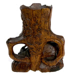 Antique Swiss Black Forest Carved Wood Tree Stump Match or Toothpick Holder with FOX