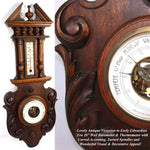 Antique Victorian Era 28" Wall Barometer & Thermometer, Ornate Carved & Turned Wood