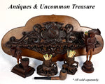 Antique Victorian Era Black Forest Style 23" Tobacco Pipe Rack, Ornate Hand Carved Decoration