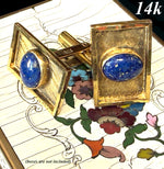 Fine Vintage 14k Gold Cufflink Pair, Lapis Lazuli Cabochon, 8 65 Grams Gross, Excellent