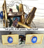 Fine Vintage 14k Gold Cufflink Pair, Lapis Lazuli Cabochon, 8 65 Grams Gross, Excellent
