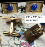 Fine Vintage 14k Gold Cufflink Pair, Lapis Lazuli Cabochon, 8 65 Grams Gross, Excellent