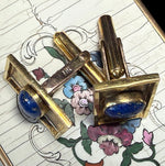 Fine Vintage 14k Gold Cufflink Pair, Lapis Lazuli Cabochon, 8 65 Grams Gross, Excellent