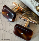 Vintage Unisex Cufflinks, 12k Gold Filled and Beautiful Old Tortoise Shell, Beveled and EC