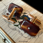 Vintage Unisex Cufflinks, 12k Gold Filled and Beautiful Old Tortoise Shell, Beveled and EC