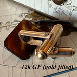 Vintage Unisex Cufflinks, 12k Gold Filled and Beautiful Old Tortoise Shell, Beveled and EC