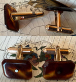 Vintage Unisex Cufflinks, 12k Gold Filled and Beautiful Old Tortoise Shell, Beveled and EC