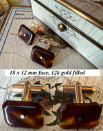 Vintage Unisex Cufflinks, 12k Gold Filled and Beautiful Old Tortoise Shell, Beveled and EC