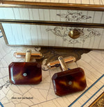 Vintage Unisex Cufflinks, 12k Gold Filled and Beautiful Old Tortoise Shell, Beveled and EC