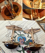 Fine Vintage 1980s 14k Gold Cufflinks, Tiger's Eye Cabochons, 9.06 Grams, Excellent