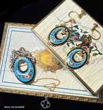Antique French 14k Gold and Kiln-fired Enamel Brooch and Screwback Earrings Set, Demi Parure