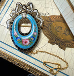 Antique French 14k Gold and Kiln-fired Enamel Brooch and Screwback Earrings Set, Demi Parure