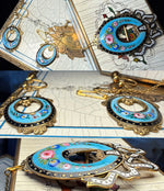 Antique French 14k Gold and Kiln-fired Enamel Brooch and Screwback Earrings Set, Demi Parure