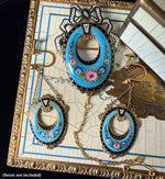 Antique French 14k Gold and Kiln-fired Enamel Brooch and Screwback Earrings Set, Demi Parure