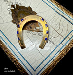Antique 14k Gold Lucky Horseshoe Brooch, Blue Kiln-fired Enamel Nails Detail, 7.85 grams