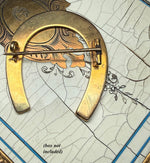 Antique 14k Gold Lucky Horseshoe Brooch, Blue Kiln-fired Enamel Nails Detail, 7.85 grams