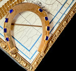 Antique 14k Gold Lucky Horseshoe Brooch, Blue Kiln-fired Enamel Nails Detail, 7.85 grams