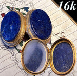 Antique 16k Gold Mounted Lapis Lazuli Mourning Memento Locket, Glass On One Side, c.1860s