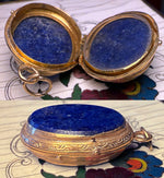 Antique 16k Gold Mounted Lapis Lazuli Mourning Memento Locket, Glass On One Side, c.1860s