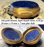 Antique 16k Gold Mounted Lapis Lazuli Mourning Memento Locket, Glass On One Side, c.1860s