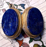 Antique 16k Gold Mounted Lapis Lazuli Mourning Memento Locket, Glass On One Side, c.1860s