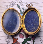 Antique 16k Gold Mounted Lapis Lazuli Mourning Memento Locket, Glass On One Side, c.1860s