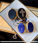 Antique 16k Gold Mounted Lapis Lazuli Mourning Memento Locket, Glass On One Side, c.1860s