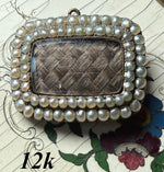 Antique Georgian Era Mourning Locket Brooch 12k Gold and 2 Rows Seed Pearls, Blond Hair Art