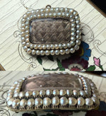 Antique Georgian Era Mourning Locket Brooch 12k Gold and 2 Rows Seed Pearls, Blond Hair Art