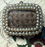 Antique Georgian Era Mourning Locket Brooch 12k Gold and 2 Rows Seed Pearls, Blond Hair Art
