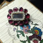 Antique 12k Gold and Seed Pearl, Garnet Gem Locket Brooch, Mourning  Pin Brunette Hair Art