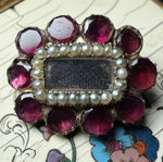 Antique 12k Gold and Seed Pearl, Garnet Gem Locket Brooch, Mourning  Pin Brunette Hair Art