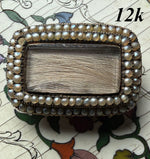 Antique Victorian Era Mourning Locket Brooch 12k Gold and 2 Rows Seed Pears, Blond Hair Art Engraved for Baby's Death