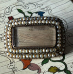 Antique Victorian Era Mourning Locket Brooch 12k Gold and 2 Rows Seed Pears, Blond Hair Art Engraved for Baby's Death