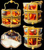 Antique French Napoléon III Era Scent Caddy, Necessaire,  in Tortoise Shell, w All 4 Perfume Bottles, Flacon