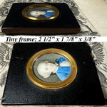 Tiny Antique French Portrait Miniature, Boy in Blue with Powdered Wig, c. 1750s