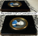 Tiny Antique French Portrait Miniature, Boy in Blue with Powdered Wig, c. 1750s