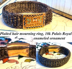 RARE Antique French Palais Royal 18k & Kiln-fired Enamel Woven Hair Art Mourning Jewelry, Ring