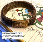RARE Antique French Palais Royal 18k & Kiln-fired Enamel Woven Hair Art Mourning Jewelry, Ring