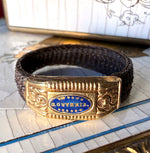 RARE Antique French Palais Royal 18k and Kiln-fired Enamel Woven Hair Art Mourning Jewelry, Ring "Souvenir"