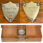 Antique Edwardian Era English Oak & Brass Cigar Chest, Mechanical & "1902 Regatta" Engravings