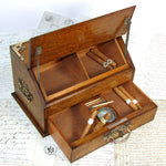 Antique Edwardian Era English Oak & Brass Cigar Chest, Mechanical & "1902 Regatta" Engravings
