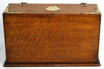 Antique Edwardian Era English Oak & Brass Cigar Chest, Mechanical & "1902 Regatta" Engravings