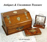 Antique Edwardian Era English Oak & Brass Cigar Chest, Mechanical & "1902 Regatta" Engravings