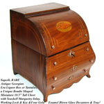 Rare Antique Georgian Era Mahogany Decanter Box, Unique Shape & Seashell Marquetry Inlay, 4 Decanters