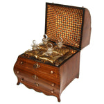 Rare Antique Georgian Era Mahogany Decanter Box, Unique Shape & Seashell Marquetry Inlay, 4 Decanters