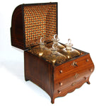 Rare Antique Georgian Era Mahogany Decanter Box, Unique Shape & Seashell Marquetry Inlay, 4 Decanters